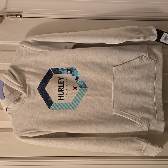 HURLEY BRAND SIGNATURE GIRL'S GRAY & PURPLE PULLOVER HOODIE SIZE LARGE - Picture 1 of 16